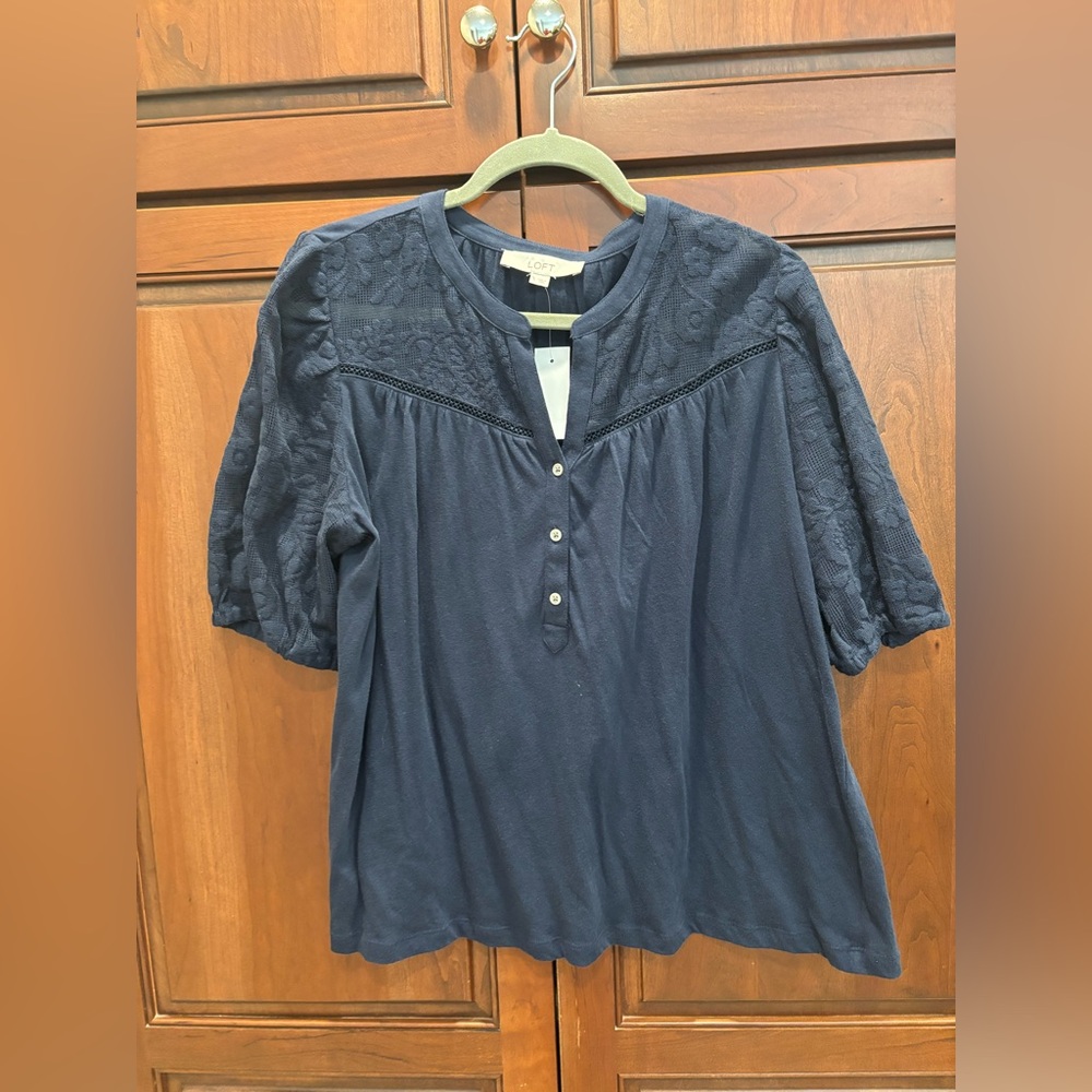 LOFT Dark Blue Lace Detail Blouse